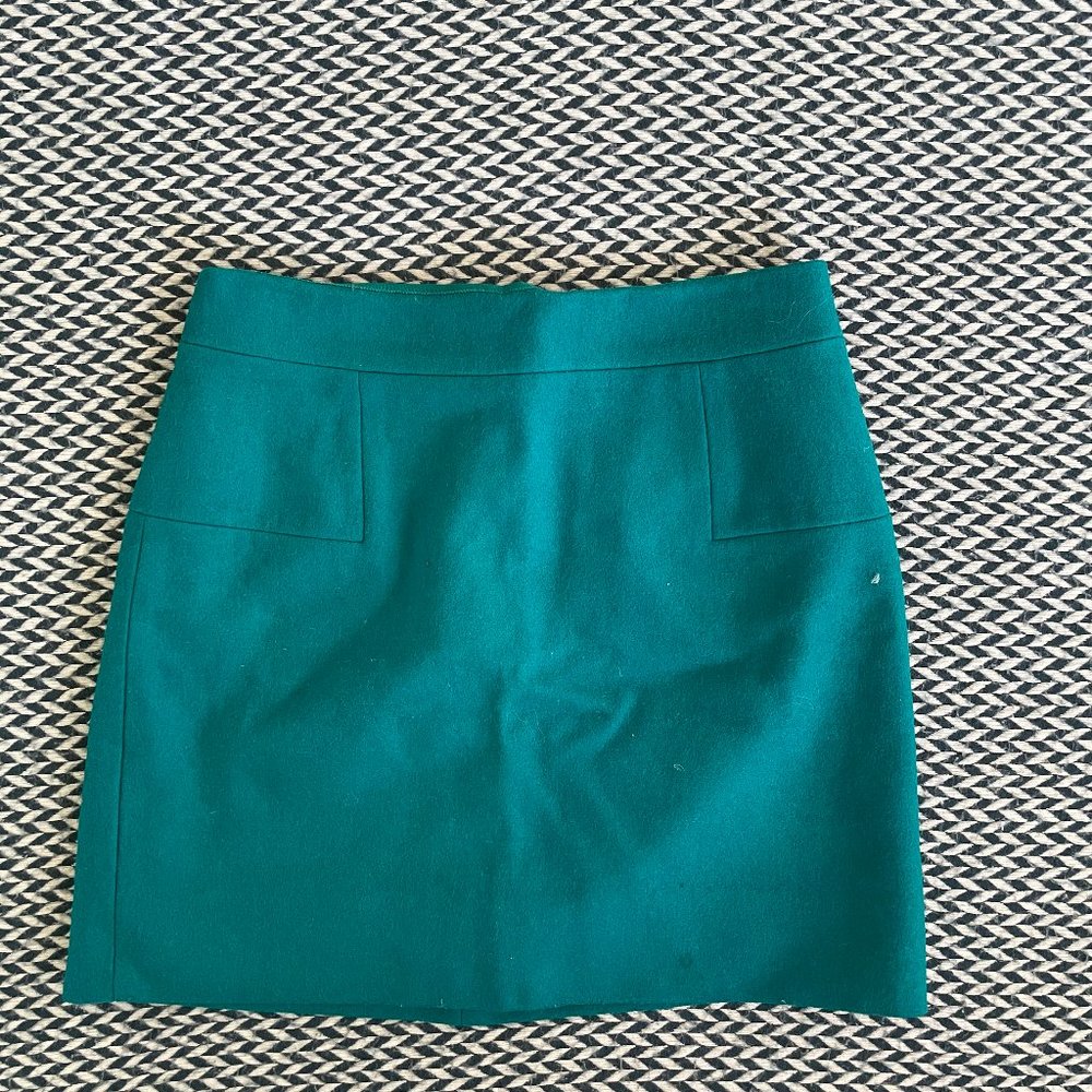 J Crew Green Felted Wool Mini Skirt